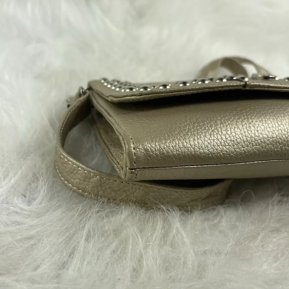 GRACE ADELE Gold Leather Clutch With Leather Flower Crossbody Style